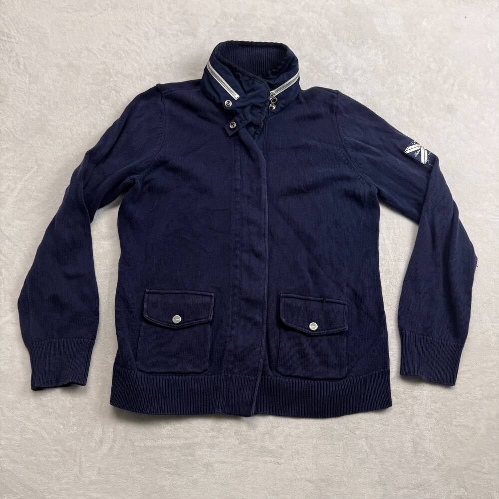 Ralph Lauren Active Women's Navy Sweater Size XL Cotton Full Zip Utility Knit